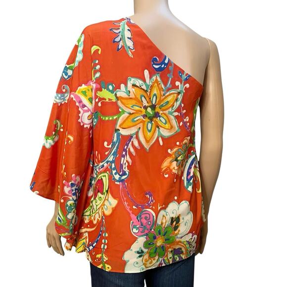 Lauren Ralph Lauren Floral One Shoulder Top Medium Flowy Vacation Colorful - Picture 5 of 9
